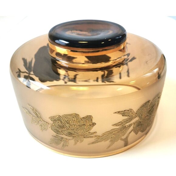 Amber Glass Vintage Gold Floral Accents Serving Dish Gold Gilt Band - Picture 4 of 9